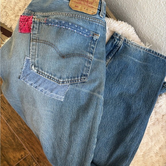Wabi Sabi /kentsugi Repaired vintage Levi’s 501 Denim Jeans 36x32 USA 80’s - Picture 4 of 15
